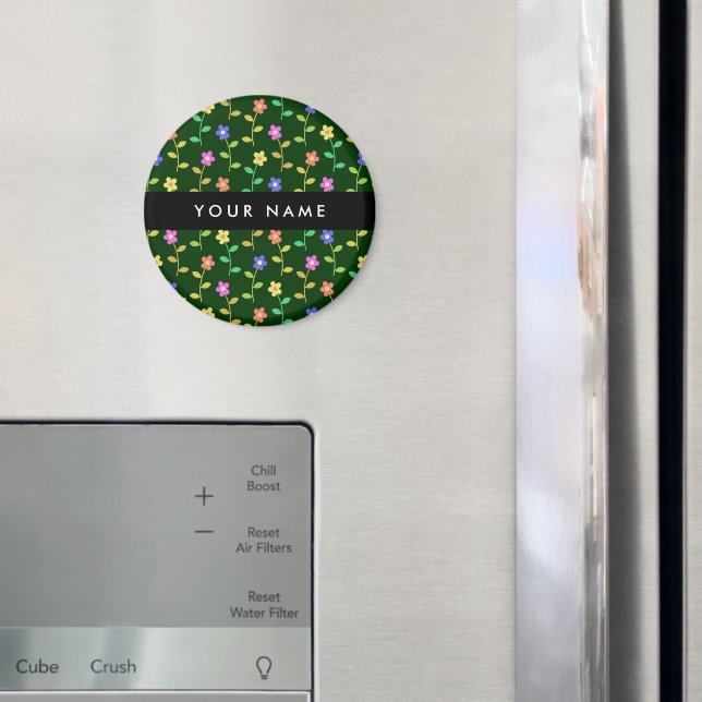 Farbige Blume, grüner Hintergrund, schwarz Magnet (In Situ (Kühlschrank))