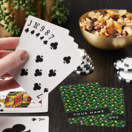 Farbige Blume, grüner Hintergrund, schwarz Spielkarten