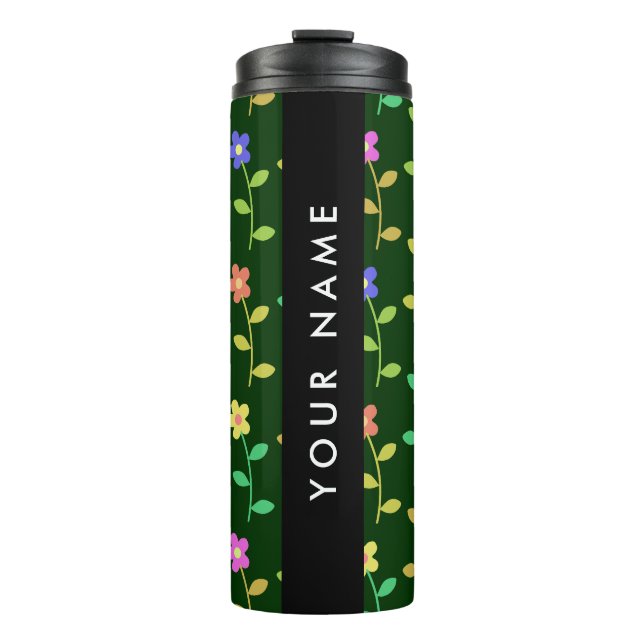 Farbige Blume, grüner Hintergrund, schwarz Thermosbecher (Vorderseite)