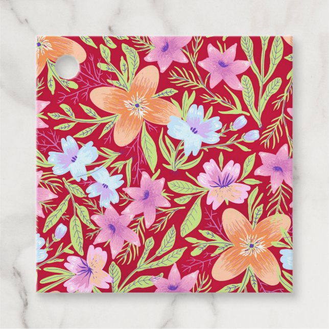 Farbige Blume, Himbeerrosa, Geschenkanhänger (Vorderseite)