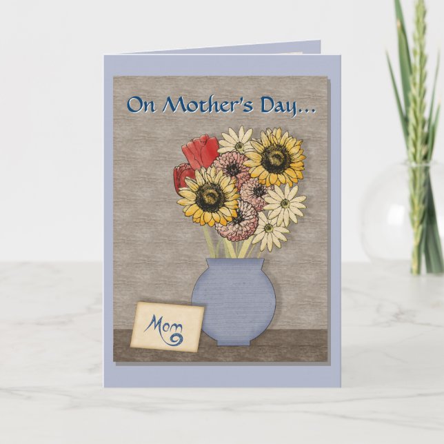 Farbige Blume in einem Blauen Vase - Personalisier Karte (Vorderseite)