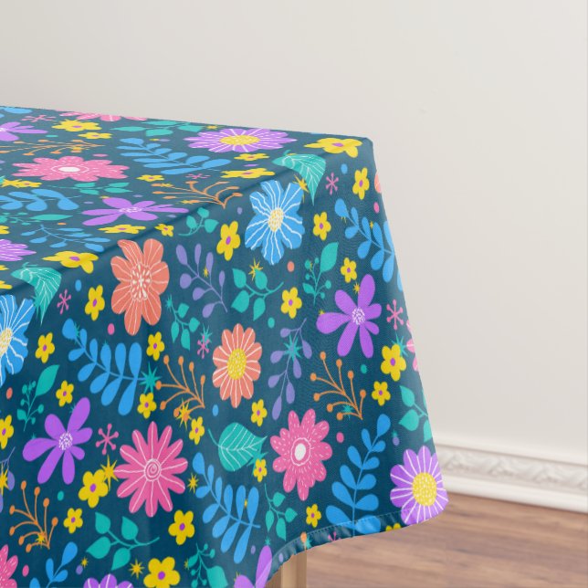 Farbige Blume in funkelnden Sternen Muster D Blau Tischdecke (Beispiel)