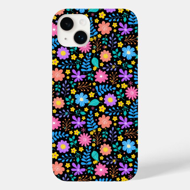 Farbige Blume in funkelnden Sternen Schwarz Case-Mate iPhone 14 Plus Hülle (Rückseite)