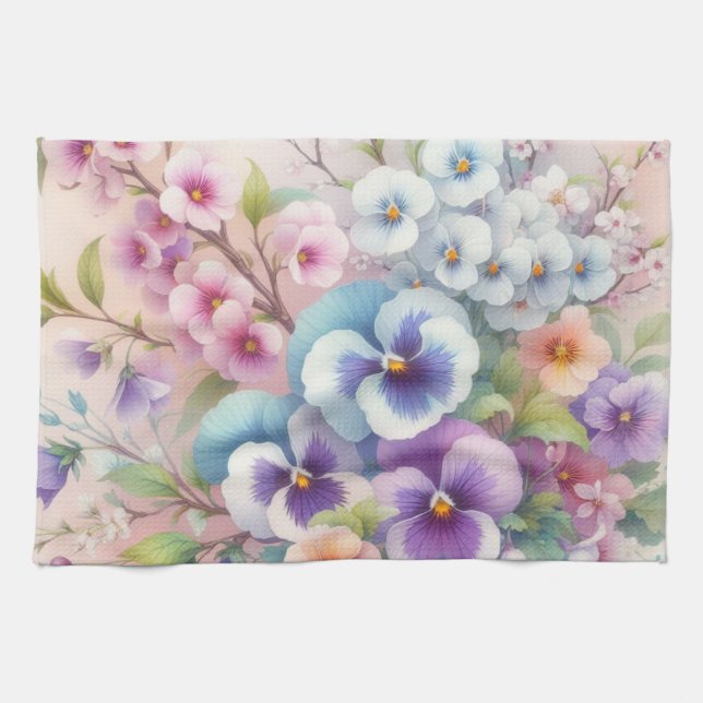 Farbige Blume in sanften Pastellfarben, Aquarell Geschirrtuch (Horizontal)