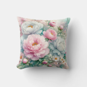 Farbige Blume in sanften Pastellfarben, Aquarell Kissen
