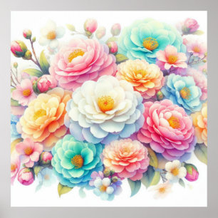 Farbige Blume in sanften Pastellfarben, Aquarell Poster