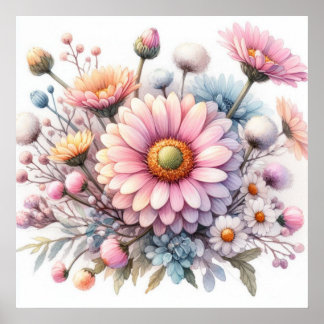 Farbige Blume in sanften Pastellfarben, Aquarell Poster