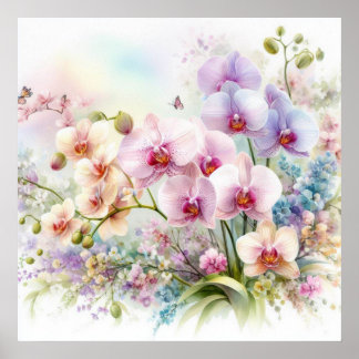 Farbige Blume in sanften Pastellfarben, Aquarell Poster