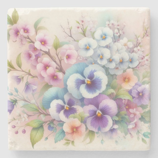 Farbige Blume in sanften Pastellfarben, Aquarell Steinuntersetzer (Vorderseite)