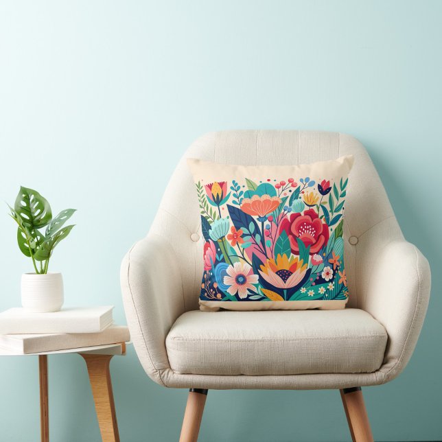 Farbige Blume Kissen (The overall style is cheerful and decorative, with a focus on bright colors and playful design.)