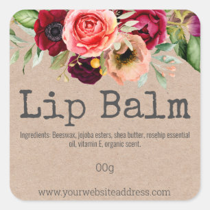 Farbige Blume Kraft Lip Balm Tube Labels Quadratischer Aufkleber