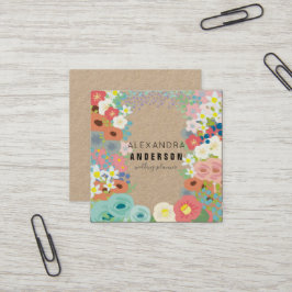 Farbige Blume Kraft Paper Square Business Card Quadratische Visitenkarte