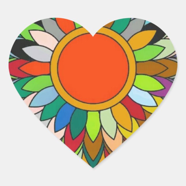 farbige Blume mandala yaei Design Herz-Aufkleber (Vorderseite)