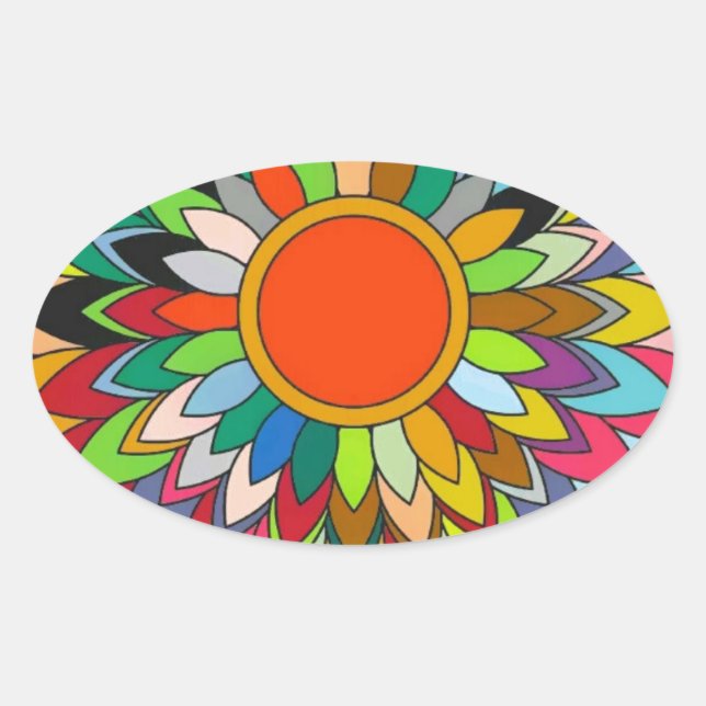farbige Blume mandala yaei Design Ovaler Aufkleber (Vorderseite)