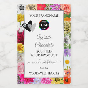Farbige Blume mit dem Logo "White Product Labels" Lebensmitteletikett