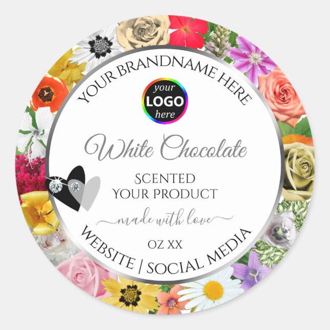 Farbige Blume mit dem Logo "White Product Labels" Runder Aufkleber (Vorderseite)