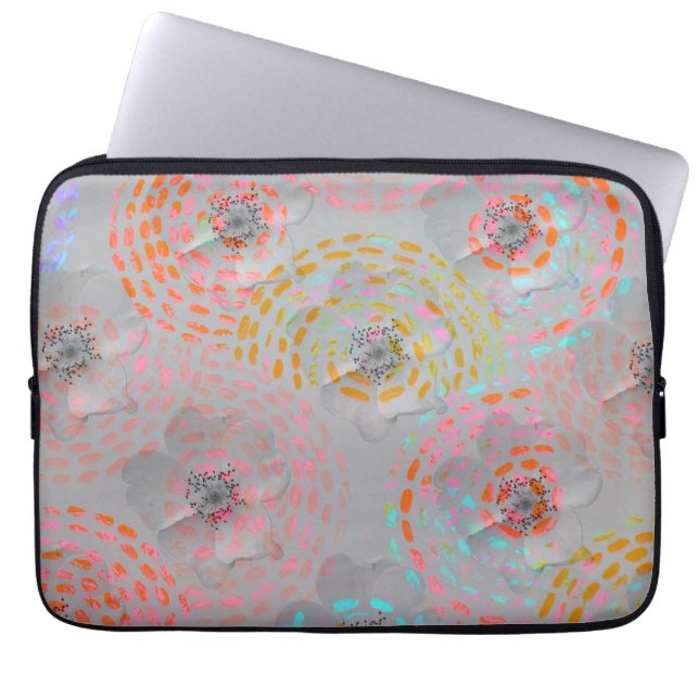 Farbige Blume mit gepunkteten grafischen Linien Laptopschutzhülle (Vorderseite)