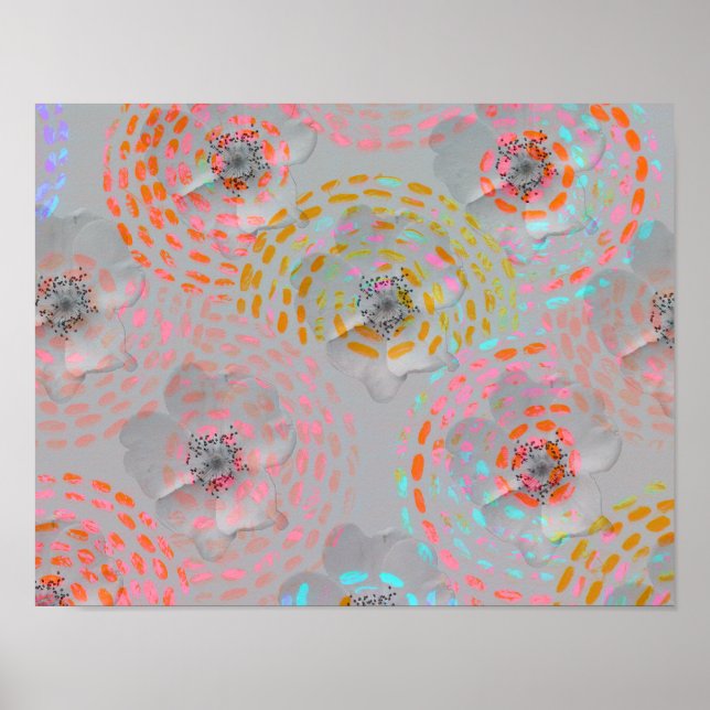 Farbige Blume mit gepunkteten grafischen Linien Poster (Vorne)