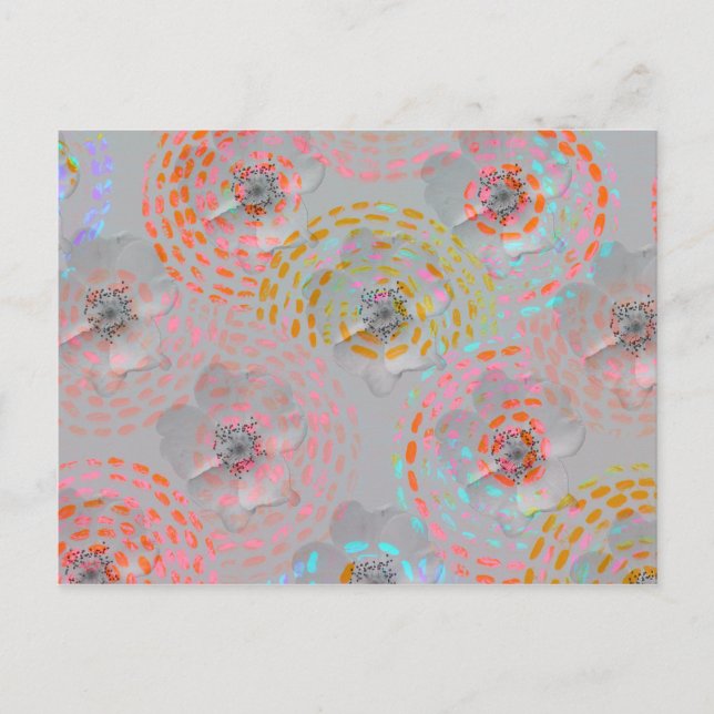 Farbige Blume mit gepunkteten grafischen Linien Postkarte (Vorderseite)