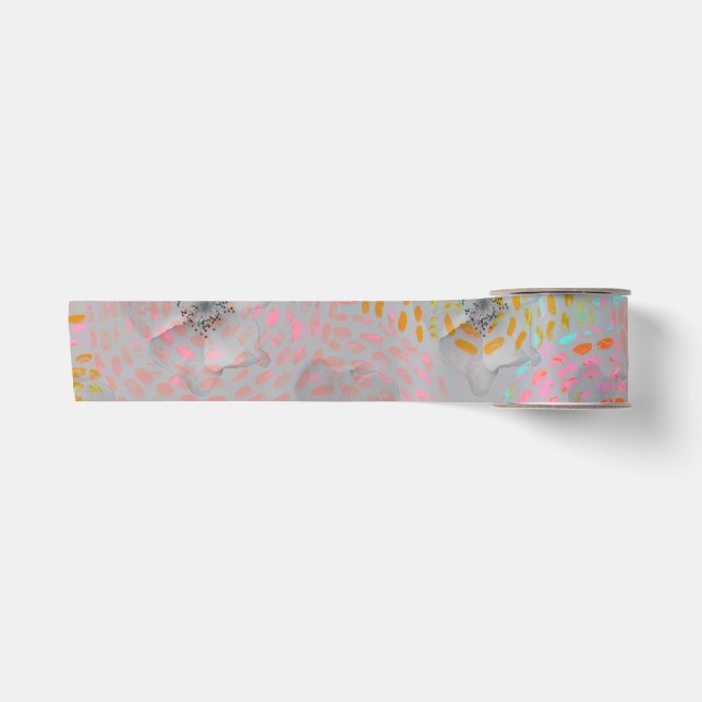 Farbige Blume mit gepunkteten grafischen Linien Satinband (Vorderseite)