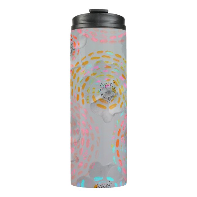 Farbige Blume mit gepunkteten grafischen Linien Thermosbecher (Vorderseite)