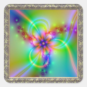 Farbige Blume mit Ribbons Quadratischer Aufkleber