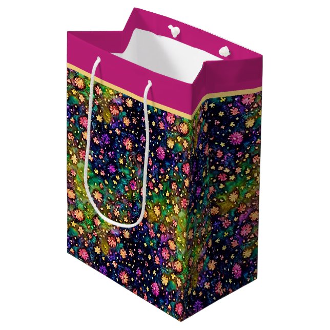 Farbige Blume Mittlere Geschenktüte (Vorderseite Schrägansicht)