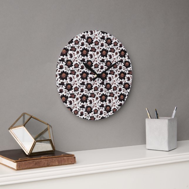 Farbige Blume Muster Design 23 - Wall Clock Große Wanduhr (Büro)