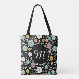 Farbige Blume Muster und Rahmen mit Monogramm Tasche