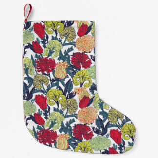 Farbige Blume: nahtlos weißes Muster. Kleiner Weihnachtsstrumpf