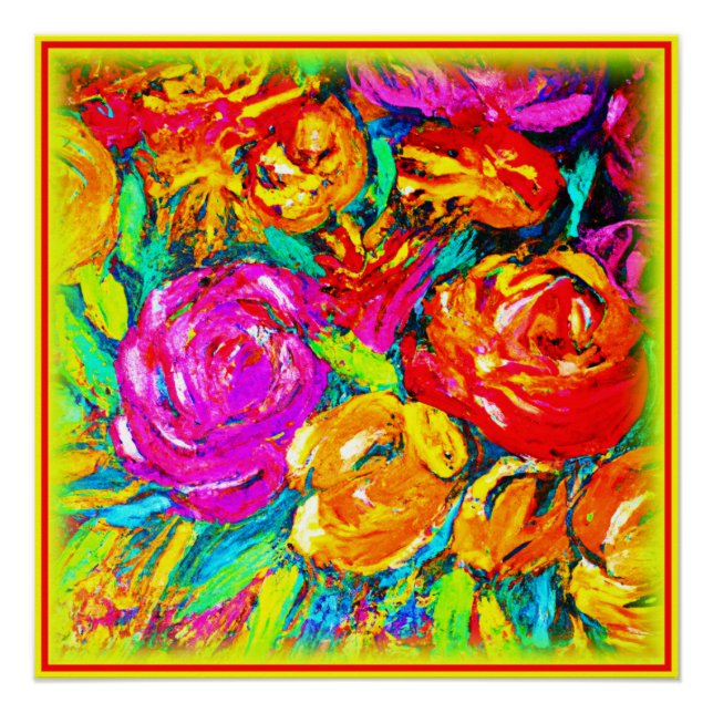 Farbige Blume Ölgemälde. Jetzt kaufen Poster (Vorderseite)