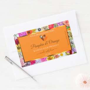 Farbige Blume Orangefarbene Produktmarken mit Herz Rechteckiger Aufkleber