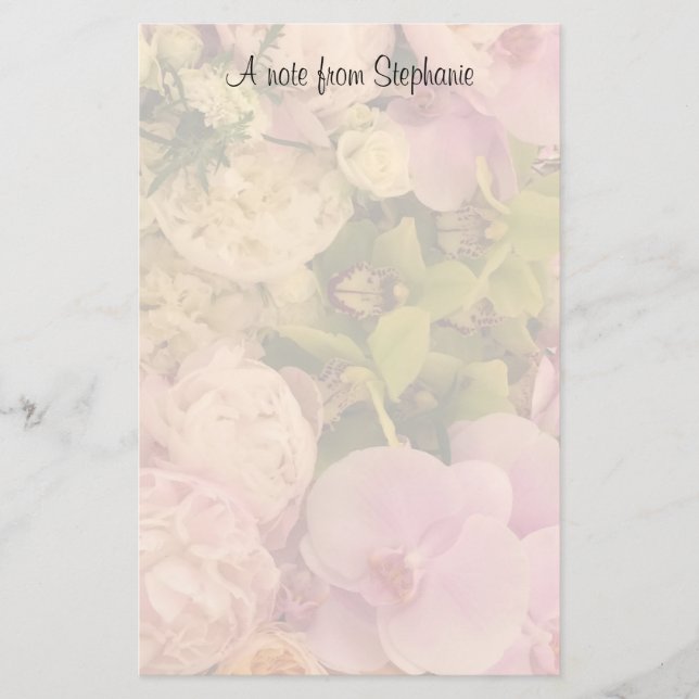Farbige Blume Orchid und Peony mit Namen Briefpapier (Vorderseite)