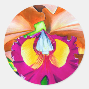 Farbige Blume Orchideen Runder Aufkleber