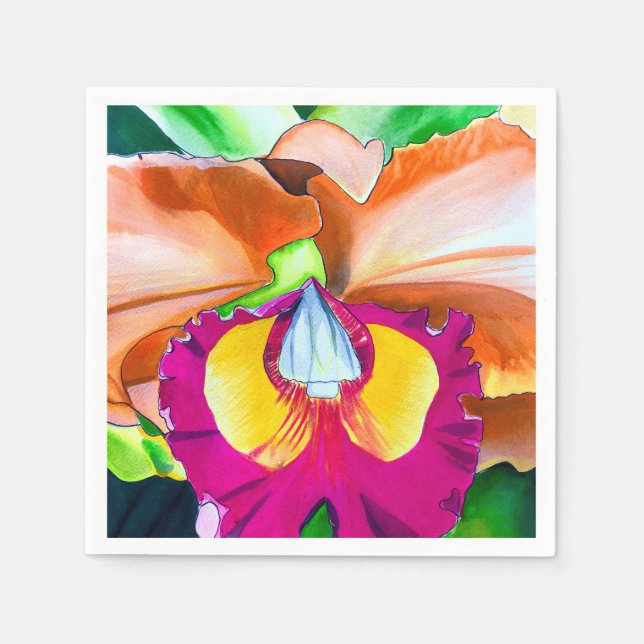 Farbige Blume Orchideen Serviette (Vorderseite)