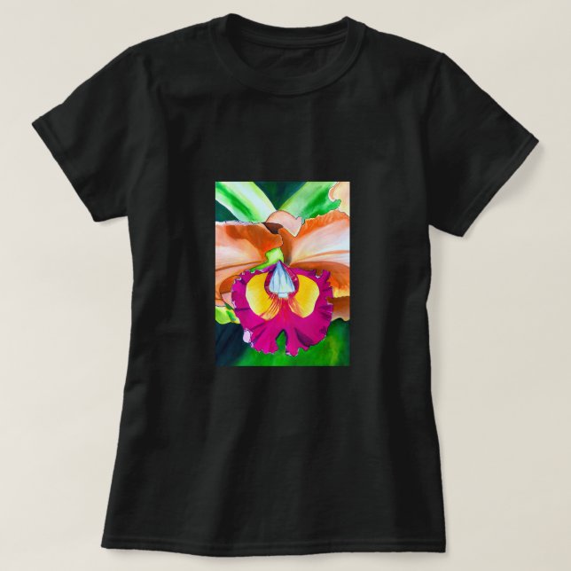 Farbige Blume Orchideen T-Shirt (Design vorne)