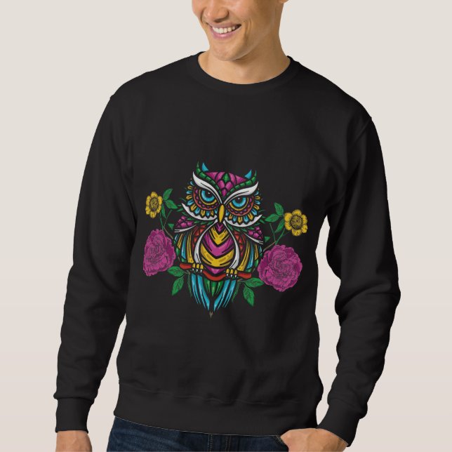Farbige Blume Owl Graphic Floral Forest Animal Sweatshirt (Vorderseite)