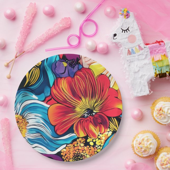 Farbige Blume Pappteller (Party)