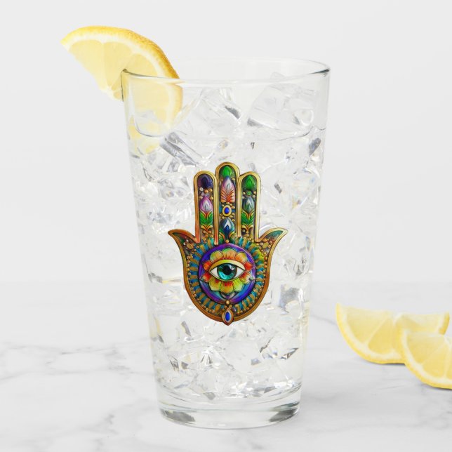 Farbige Blume Petals Türkis drittes Auge Hamsa Glas (Vorderseite Ice)