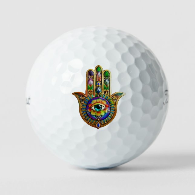 Farbige Blume Petals Türkis drittes Auge Hamsa Golfball (Vorderseite)