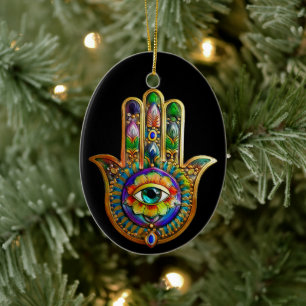 Farbige Blume Petals Türkis drittes Auge Hamsa Keramik Ornament