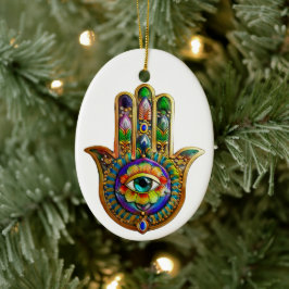 Farbige Blume Petals Türkis drittes Auge Hamsa Keramik Ornament