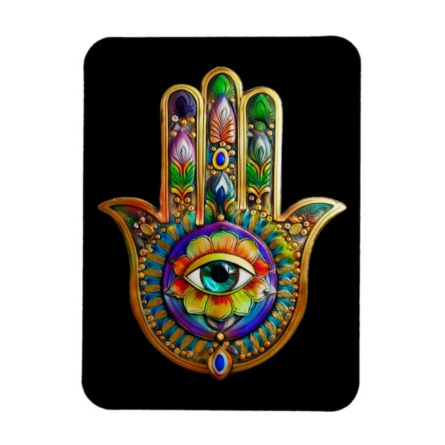 Farbige Blume Petals Türkis drittes Auge Hamsa Magnet (Vertikal)
