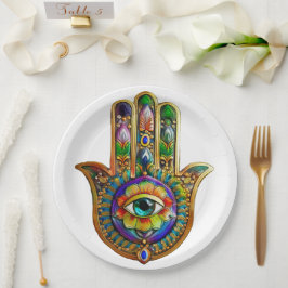 Farbige Blume Petals Türkis drittes Auge Hamsa Pappteller