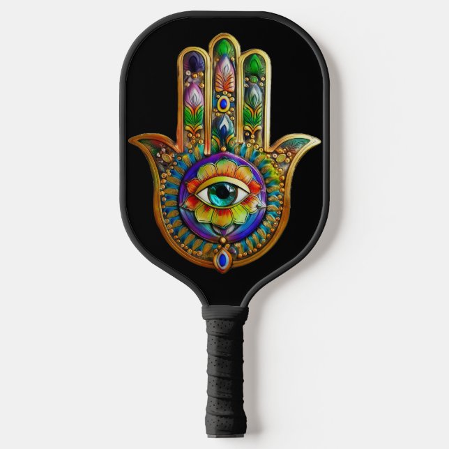 Farbige Blume Petals Türkis drittes Auge Hamsa Pickleball Schläger (Vorderseite)