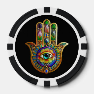 Farbige Blume Petals Türkis drittes Auge Hamsa Pokerchips