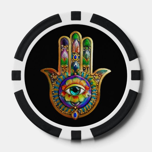Farbige Blume Petals Türkis drittes Auge Hamsa Pokerchips (Vorderseite)