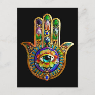 Farbige Blume Petals Türkis drittes Auge Hamsa Postkarte