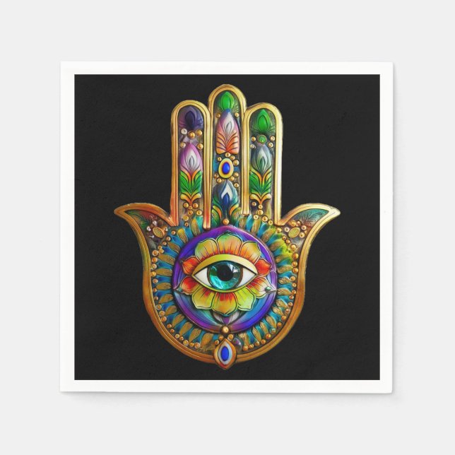 Farbige Blume Petals Türkis drittes Auge Hamsa Serviette (Vorderseite)