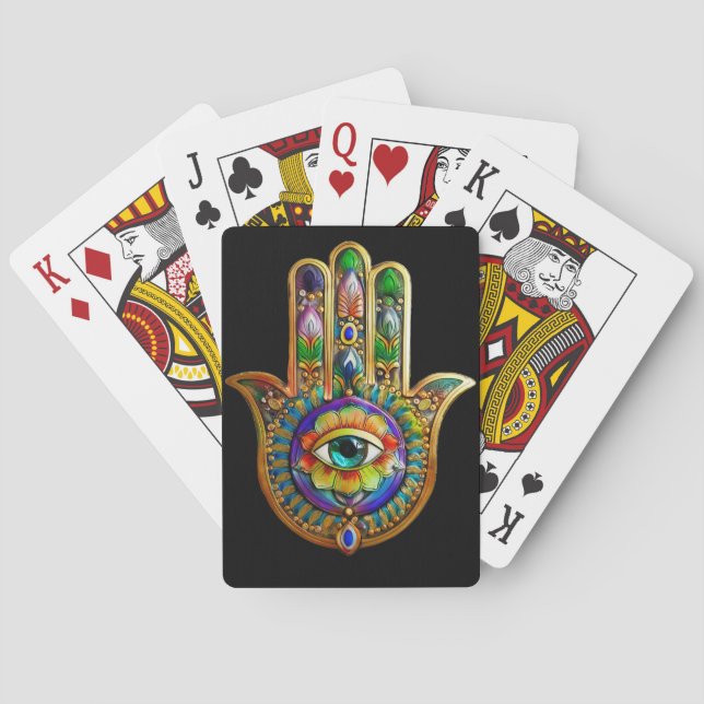 Farbige Blume Petals Türkis drittes Auge Hamsa Spielkarten (Rückseite)